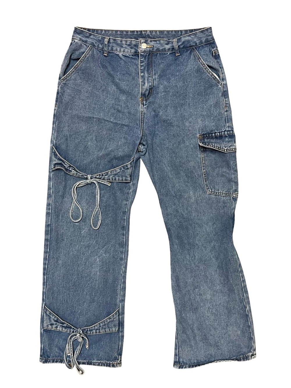 Equity Estate String Theory Cargo Jeans Vintage Wash Denim Utility Size XL